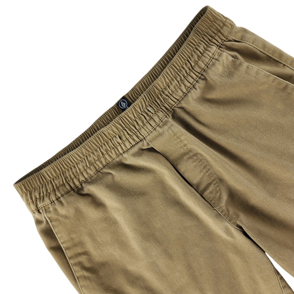 Volcom Chino Shorts Mens Medium‎ Khaki Elastic Waist Cotton Blend A1022003